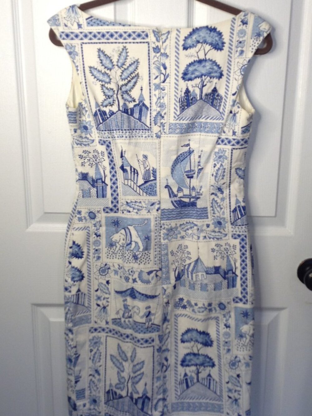 Maggie London 4 Cotton Toile Shift Dress European Coastal Classy Quiet Lux Beads - Picture 3 of 4